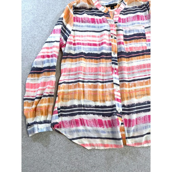Zac & Rachel Blouse Womens XL Multi Color Striped Long Sleeve Button Up Top Boho - Picture 2 of 9